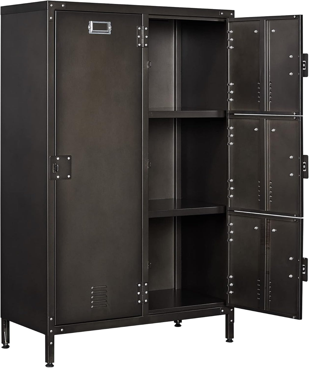 Metal Locker Storage Cabinet, 55" Steel Retro Wardrobe, 4 Doors Lockable R955