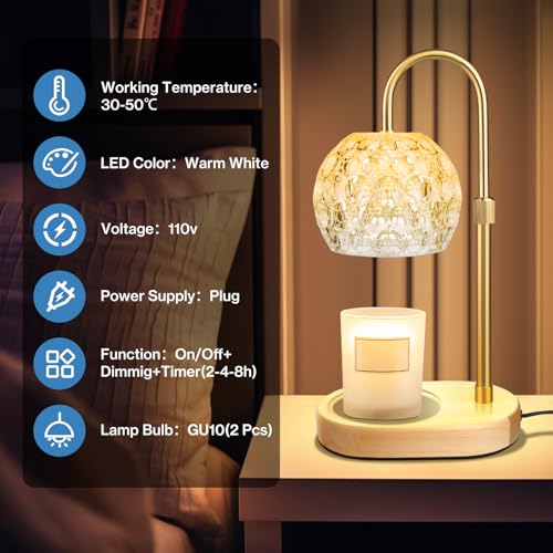 Adjustable Height Dimmable Candle Warmer Lamp with 2 Bulbs Timer A892357