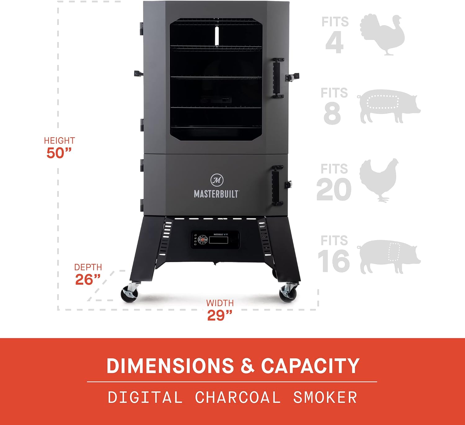 40-inch Digital Charcoal Vertical BBQ Smoker with WiFi Control V252