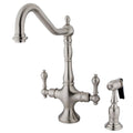 Satin Nickel Double Handle Kitchen Faucet with Brass Sprayer Z764706