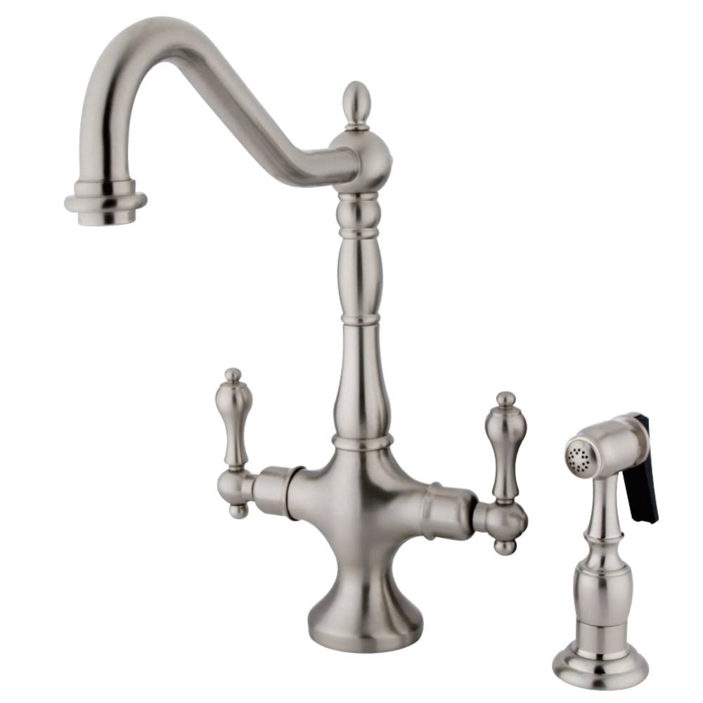 Satin Nickel Double Handle Kitchen Faucet with Brass Sprayer Z764706