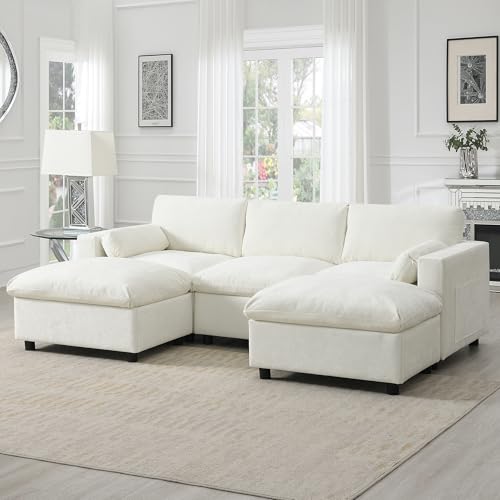 86.5" Grey Chenille U-Shaped Sectional Sofa with Storage Pockets C67649