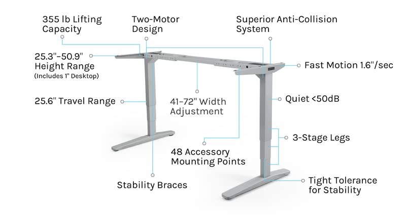 Bamboo Standing Desk 48 x 30 inch Adjustable Gray Q70746