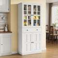 White Tall Pantry Cabinet with Glass Doors and 3 Adjustable Shelves C6771