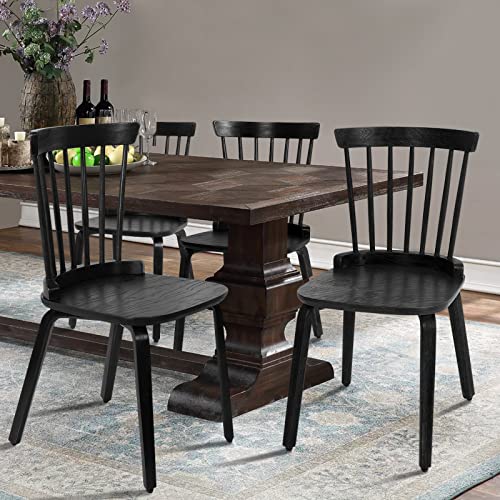 Black Solid Wood Spindle Back Dining Chairs Set of 4 N935