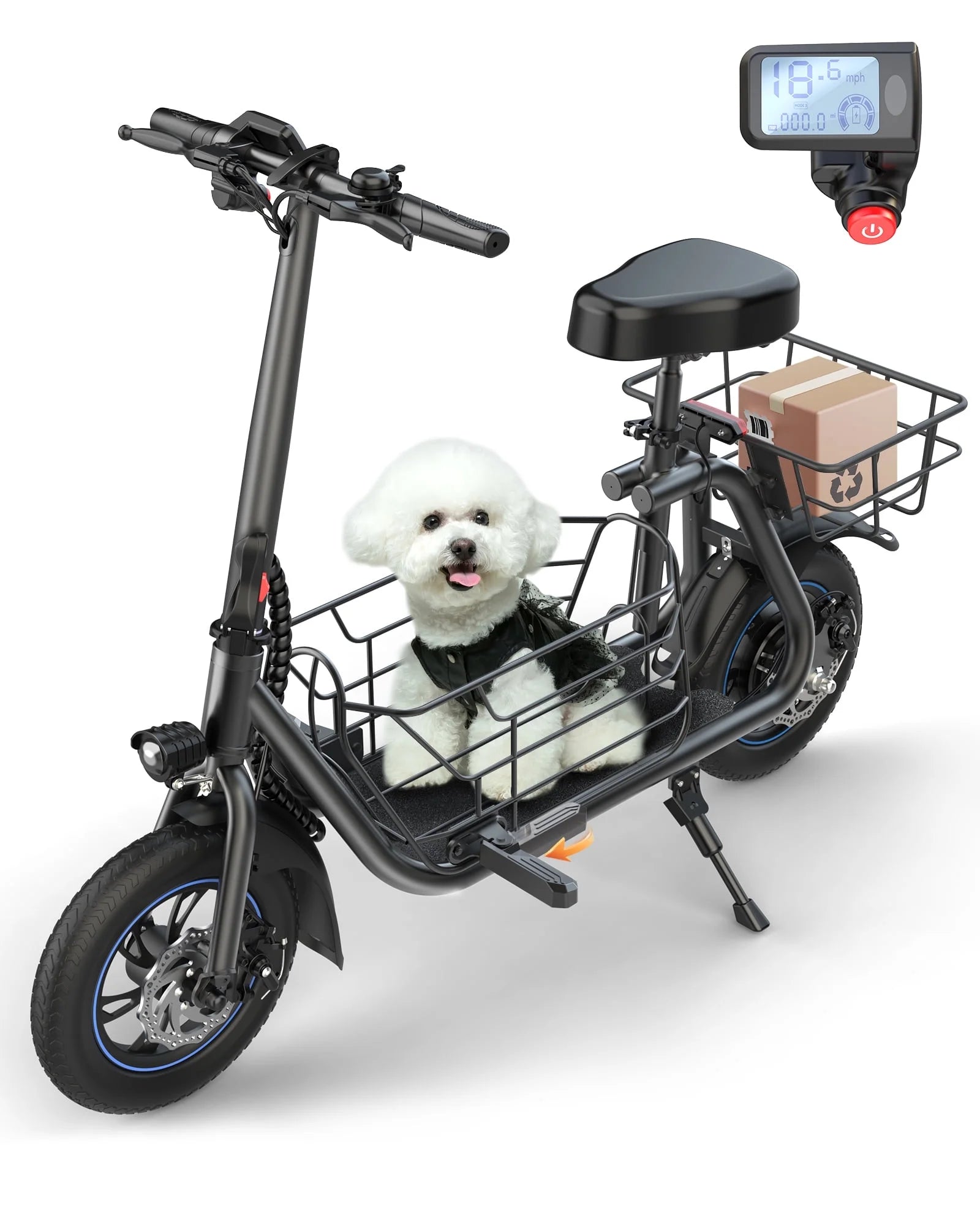 550W Electric Scooter with Seat, 12 inch, Front & Back Basket, up to 20 Miles 18.6MPH G47324