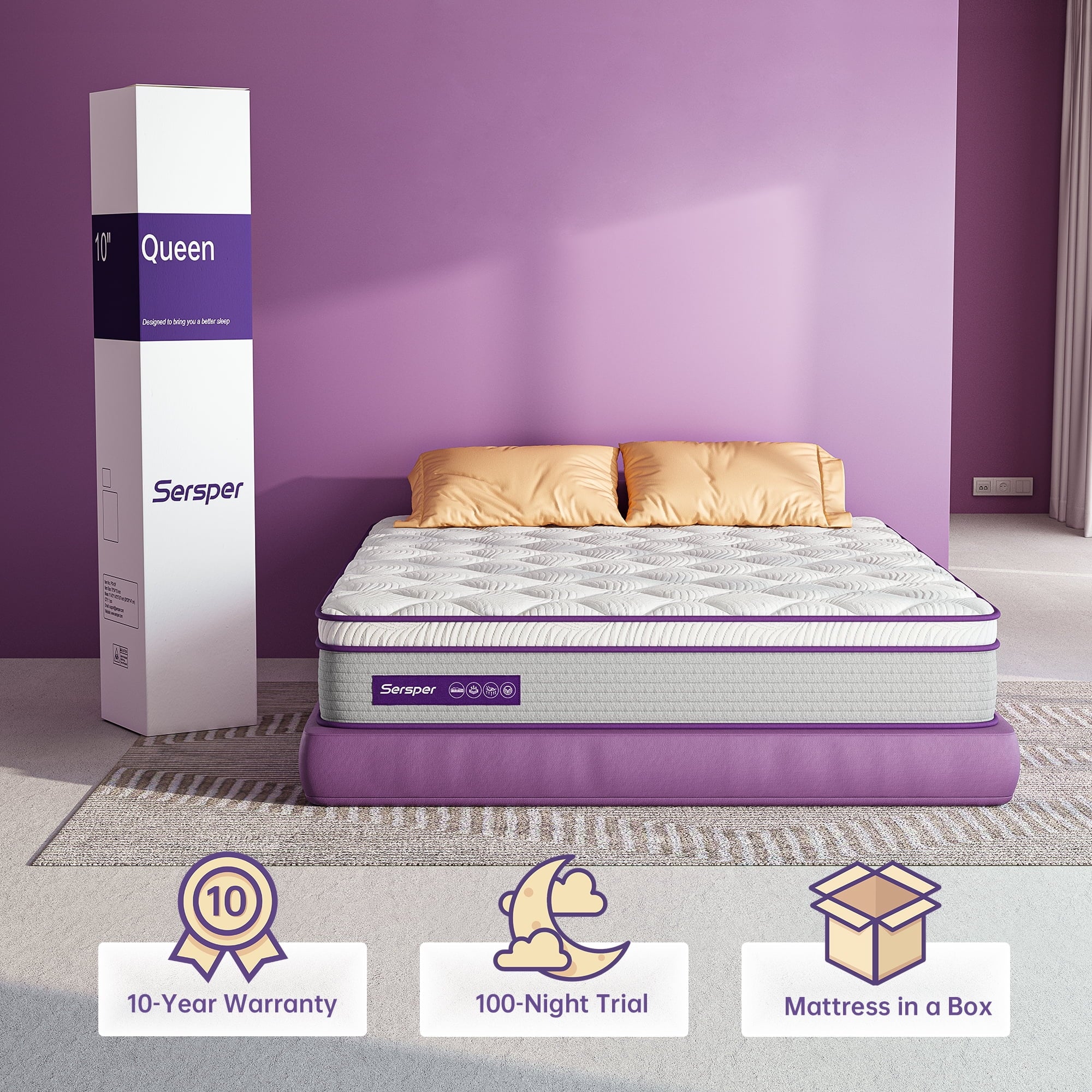 Queen Size 10 inch Hybrid Memory Foam Mattress W7280