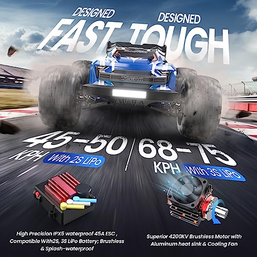 Fast Brushless RC Car, 1:16 4x4 High Speed RC Truck with 2 Lipo Batteries N46421