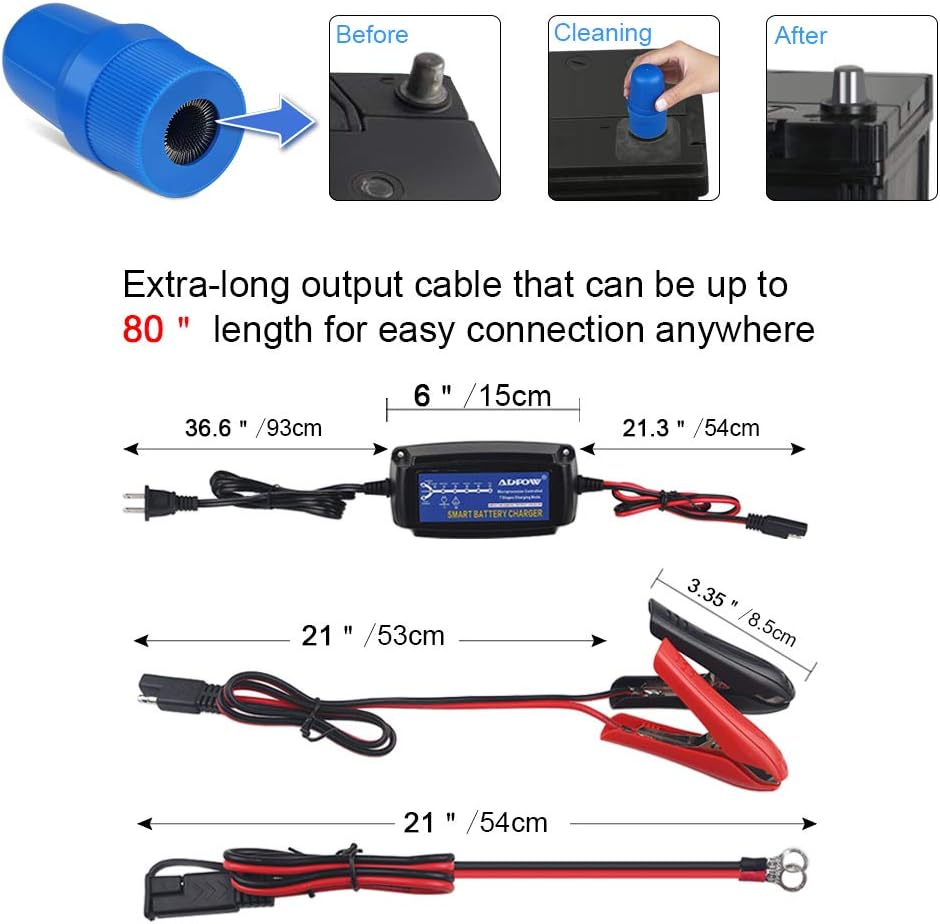 12V Automatic Smart Battery Charger Automotive Maintainer 7-Stages Trickle Charger with Terminal Cleaning Brush N6989