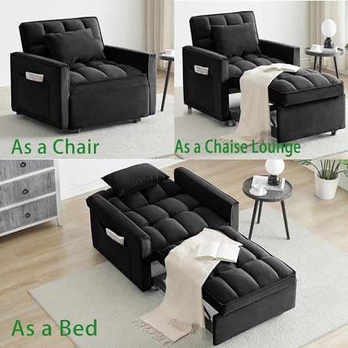 White Velvet Convertible Chair Bed Sleeper 3 in 1 Single Sleeper Sofa O842