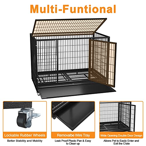 Heavy Duty Dog Crate Cage Kennel with Removable Wire Trays and Wheels H35523