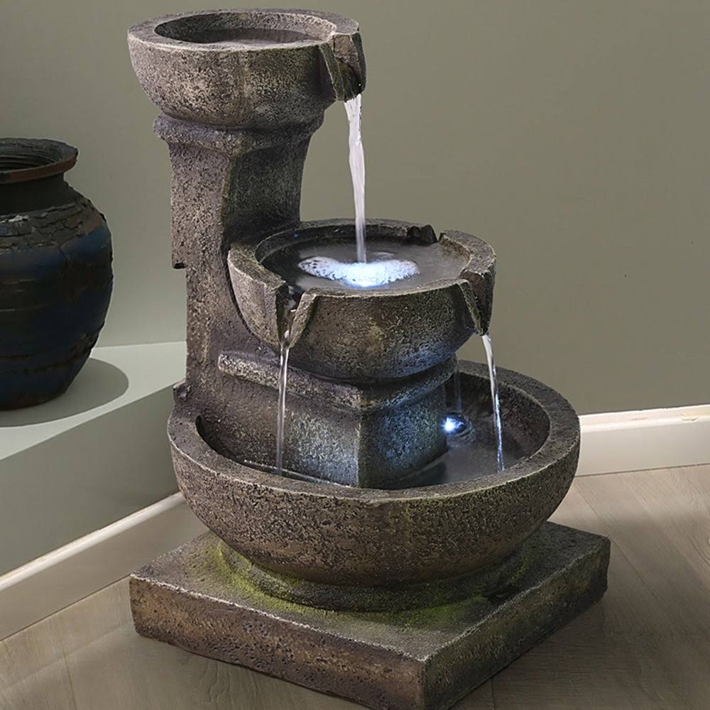 Grey Polyresin Water Fountain with LED Light K100