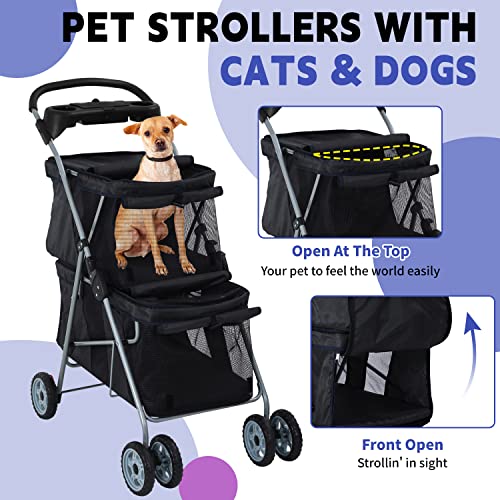 Pink 4 Wheel Folding Pet Stroller with Storage Basket H7844