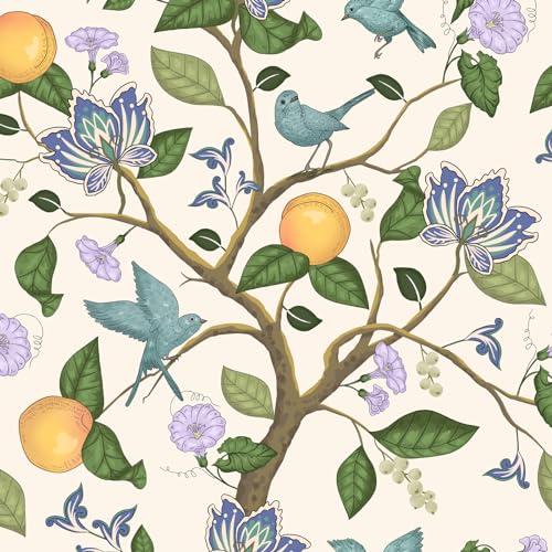 Vintage Beige Floral Peel and Stick Wallpaper 17.4" x 118" V45037