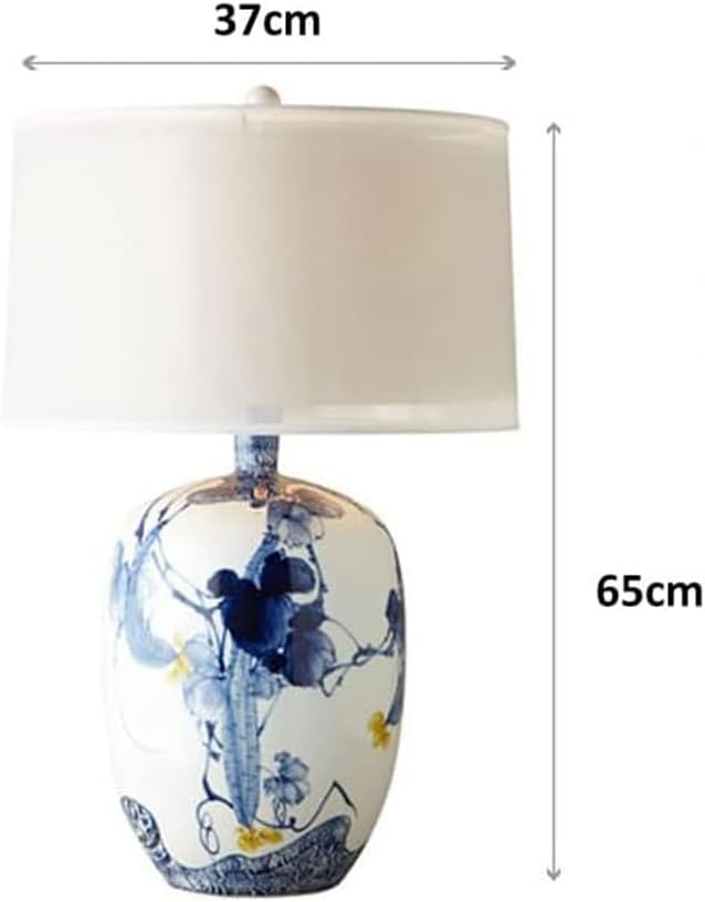 Blue and White Porcelain Table Lamp with Drum Shade O9908