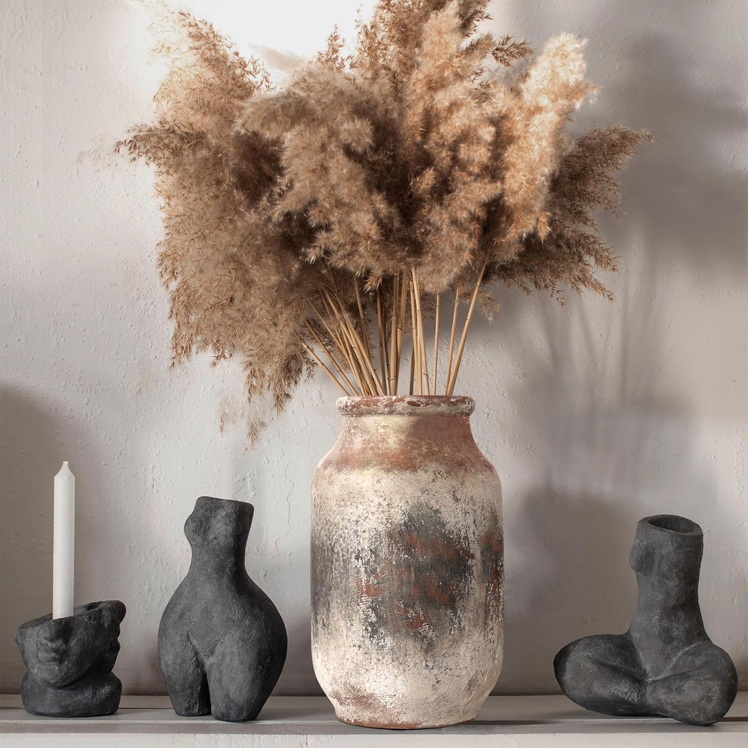 Rustic Ceramic Flower Vase Whitewashed Terracotta Floor Vase E8529