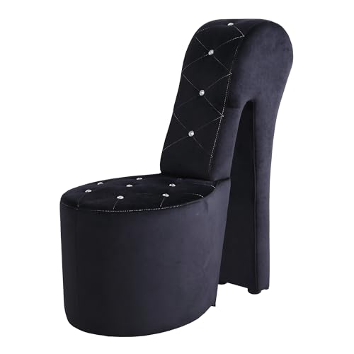 Black Velvet Shoe Chair with Crystal Studs B1180