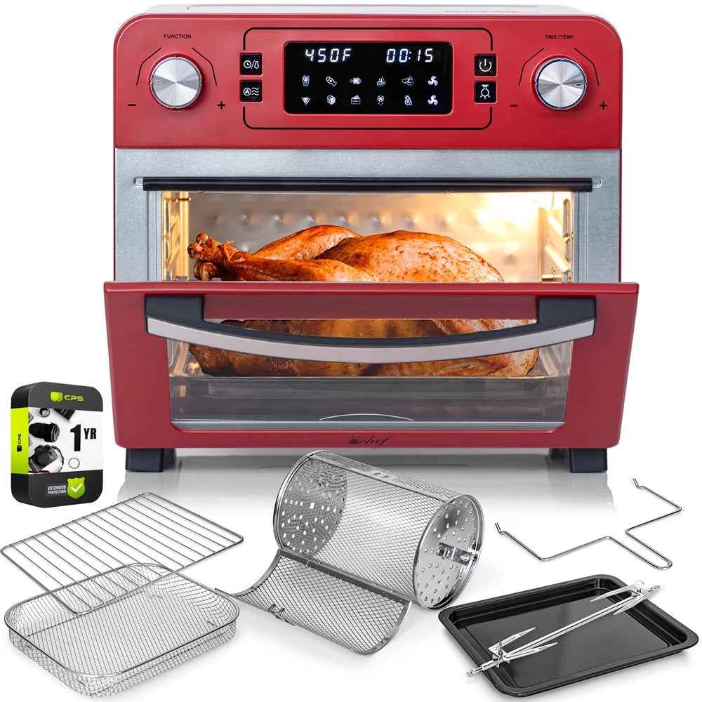 24QT Stainless Steel Countertop Toaster Air Fryer Oven Red U10478
