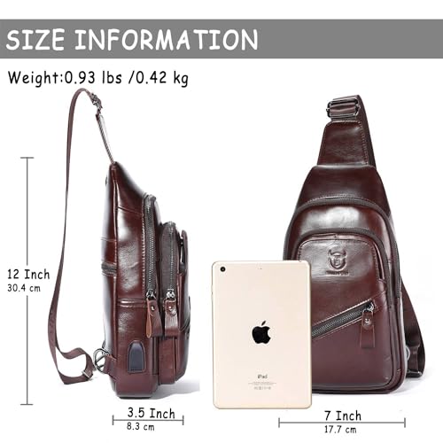 Leather Sling Bag with USB Charging Port Chest Bag Shoulder Bag Crossbody Daypack Backpack Q917