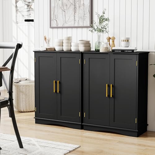 Black 31.5" H Floor Storage Cabinet with 2 Doors and Adjustable Shelves O307