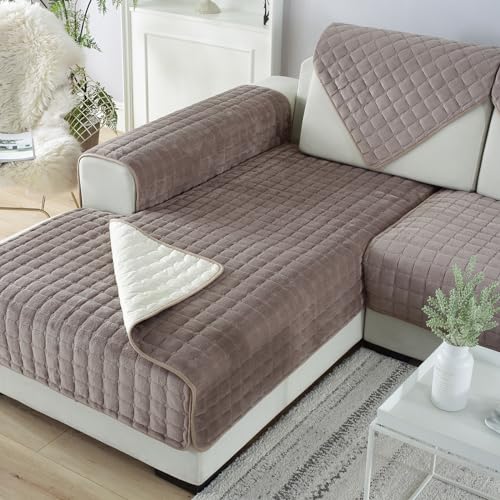Light Brown Reversible Quilted Sofa Slipcover 35"x63" N764