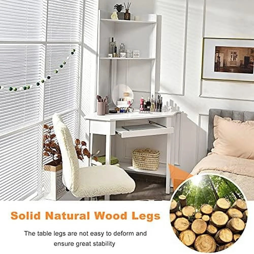 White Corner Desk with Hutch and Keyboard Tray Z676726