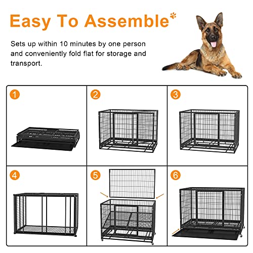 Heavy Duty Dog Crate Cage Kennel with Removable Wire Trays and Wheels H35523