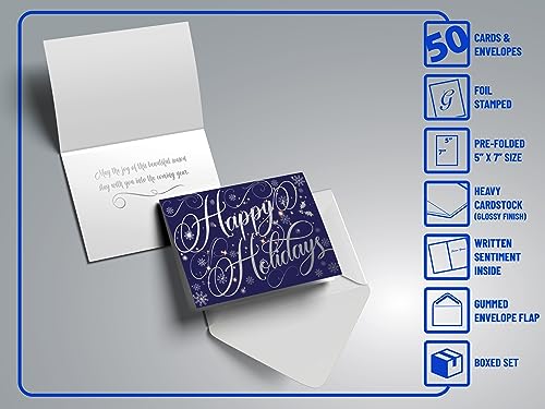 50 Pack Silver Foil Accents 5" x 7" High Gloss Christmas Cards with 50 Envelopes S8379