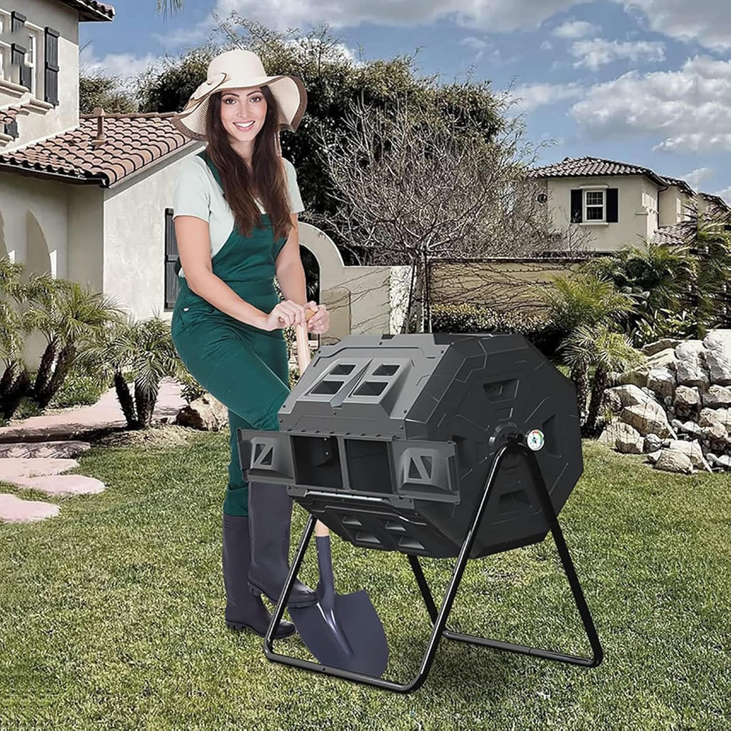 160L Dual Chamber Tumbling Compost Bin with Thermometer L9382