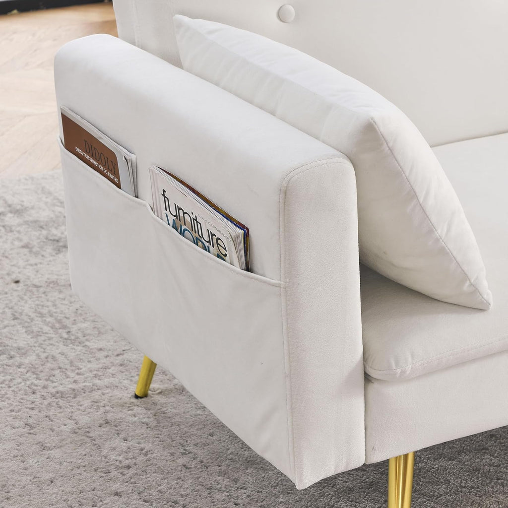 72.5" Adjustable Velvet Sofa Bed with Two Pillows K3672