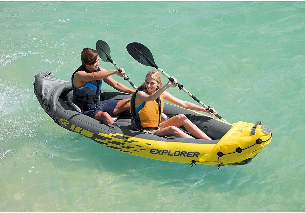 Yellow 2 Person Inflatable Kayak with Aluminum Oars & Air Pump T252392