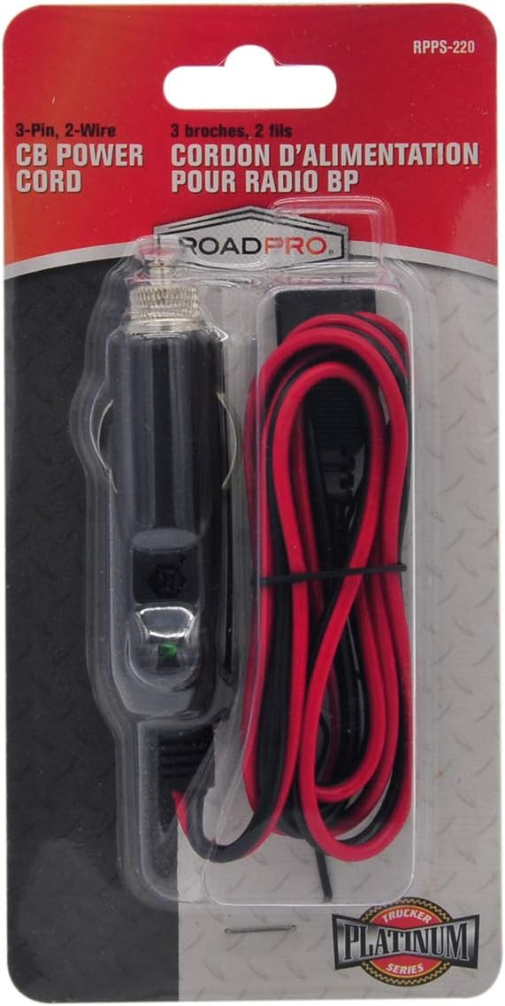 40-Channel CB Radio with 12V 3-Pin Plug Fused Replacement Power Cord F568