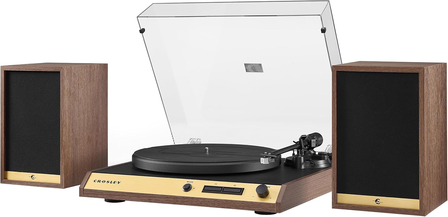 Walnut 2-Speed Belt-Drive Bluetooth Turntable with Speakers B652717