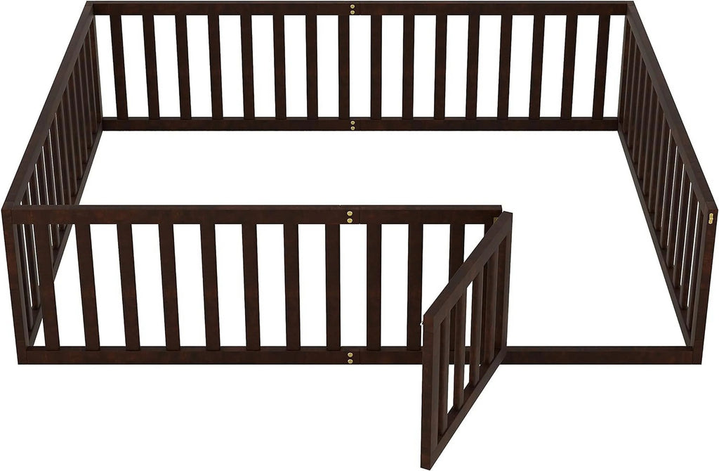 Walnut Wood Queen Floor Bed J7880