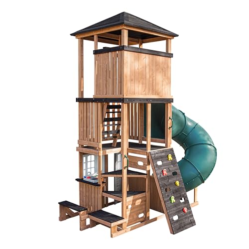 Three-Story Wooden Outdoor Playhouse with Slide I5760