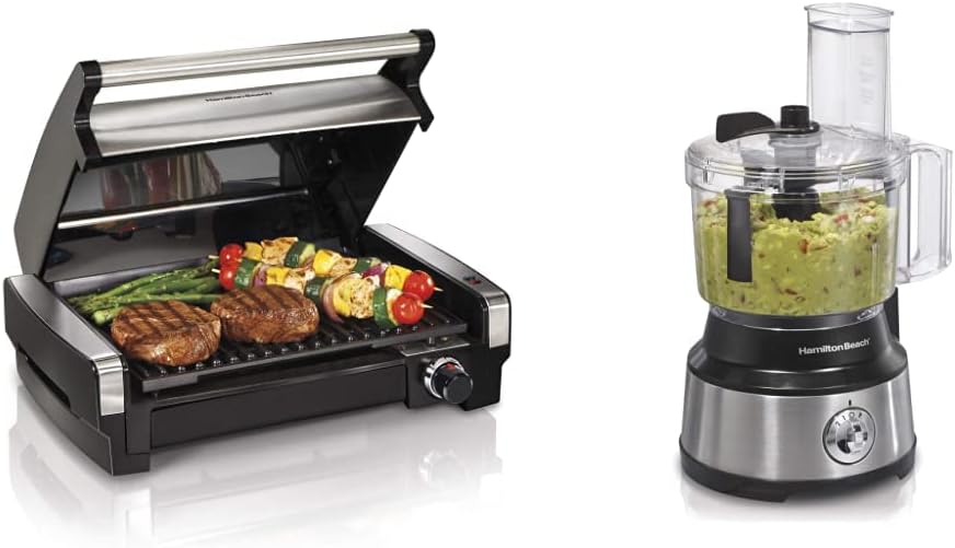 Stainless Steel Electric Indoor Searing Grill, 118 sq. in. Surface Serves 6, Stainless Steel Food Processor & Vegetable Chopper, 10 Cups G4087