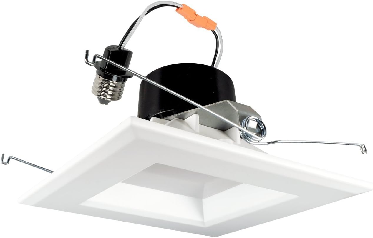 5-inch Square LED Retrofit Downlight Recessed Housings, White Smooth Trim, Dimmable, 16W 1200 Lumens 120W Eqv. CRI 90 Wet Location, Warm White 3000k D26234