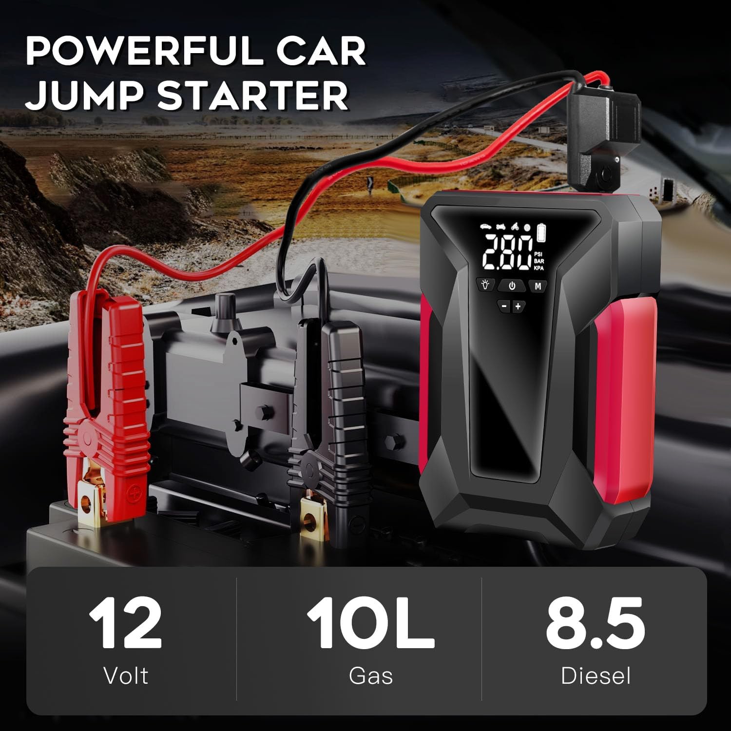 4000A Peak Car Jump Starter with Air Compressor and Emergency LED Light K242248