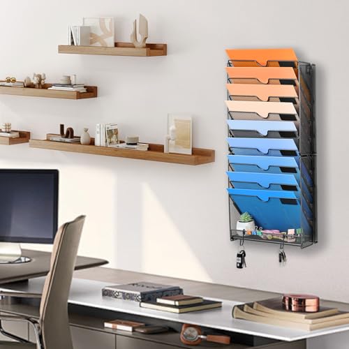 Black 10 Pockets Mesh Wall File Organizer K49463