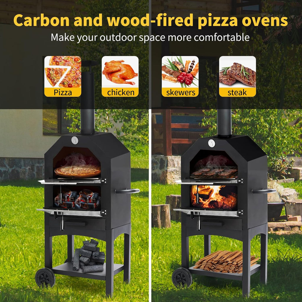 Wood-Fired Pizza Oven with Pizza Stone, Pizza Peel, Grill Rack and Waterproof Cover B16800