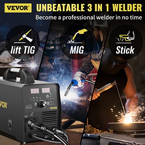 250Amp MIG Welder 3 in 1 220V Flux Core Gas Solid Wire Welding Machine with Torch J143085