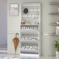 White 3 Flip Drawer Tall Wood Shoe Cabinet with Coat Rack Q80409
