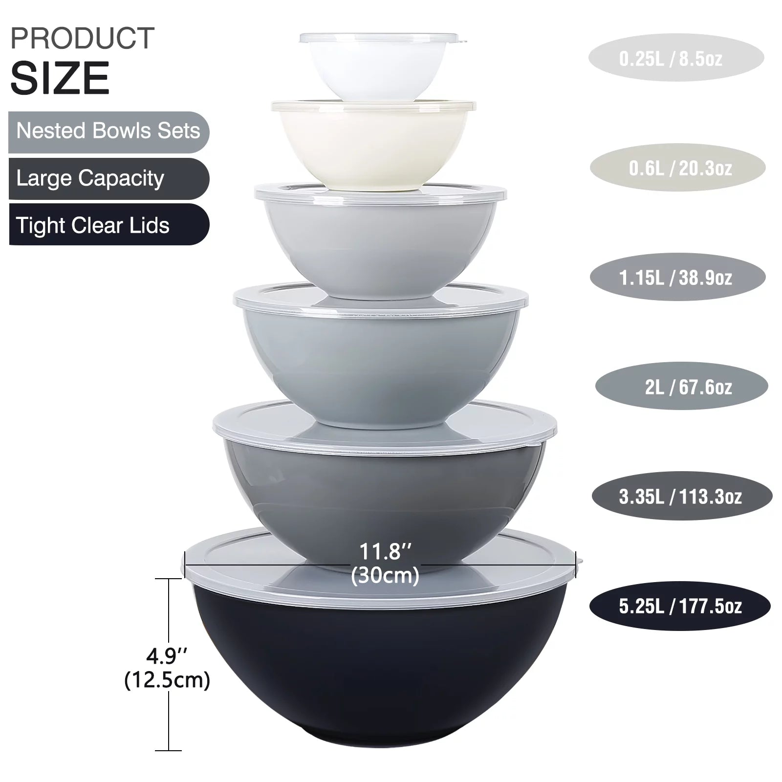 12 Piece Plastic Nesting Bowls Set with Lids T78629