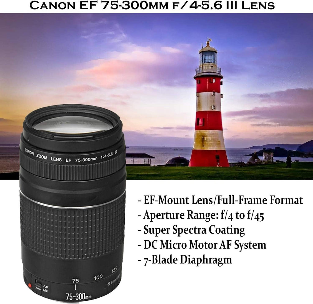 Canon EOS Rebel T7 DSLR Camera with 18-55mm is II Lens & Canon EF 75-300mm III Lens Bundle + 420-800mm Zoom Lens + 64GB Ultra Memory + Filters + Monopod (Renewed) V672