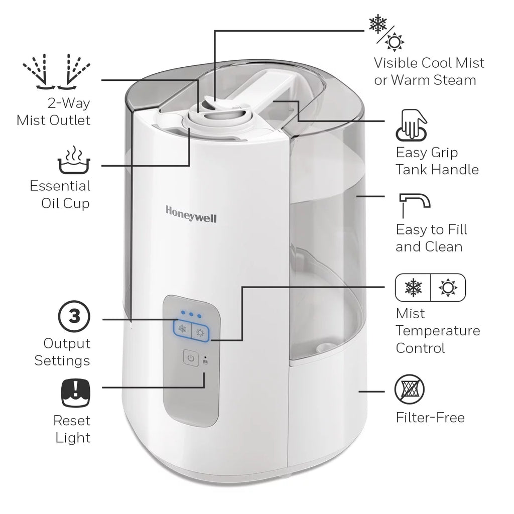 White Cool Warm Mist Humidifier, 600 sq ft W7946