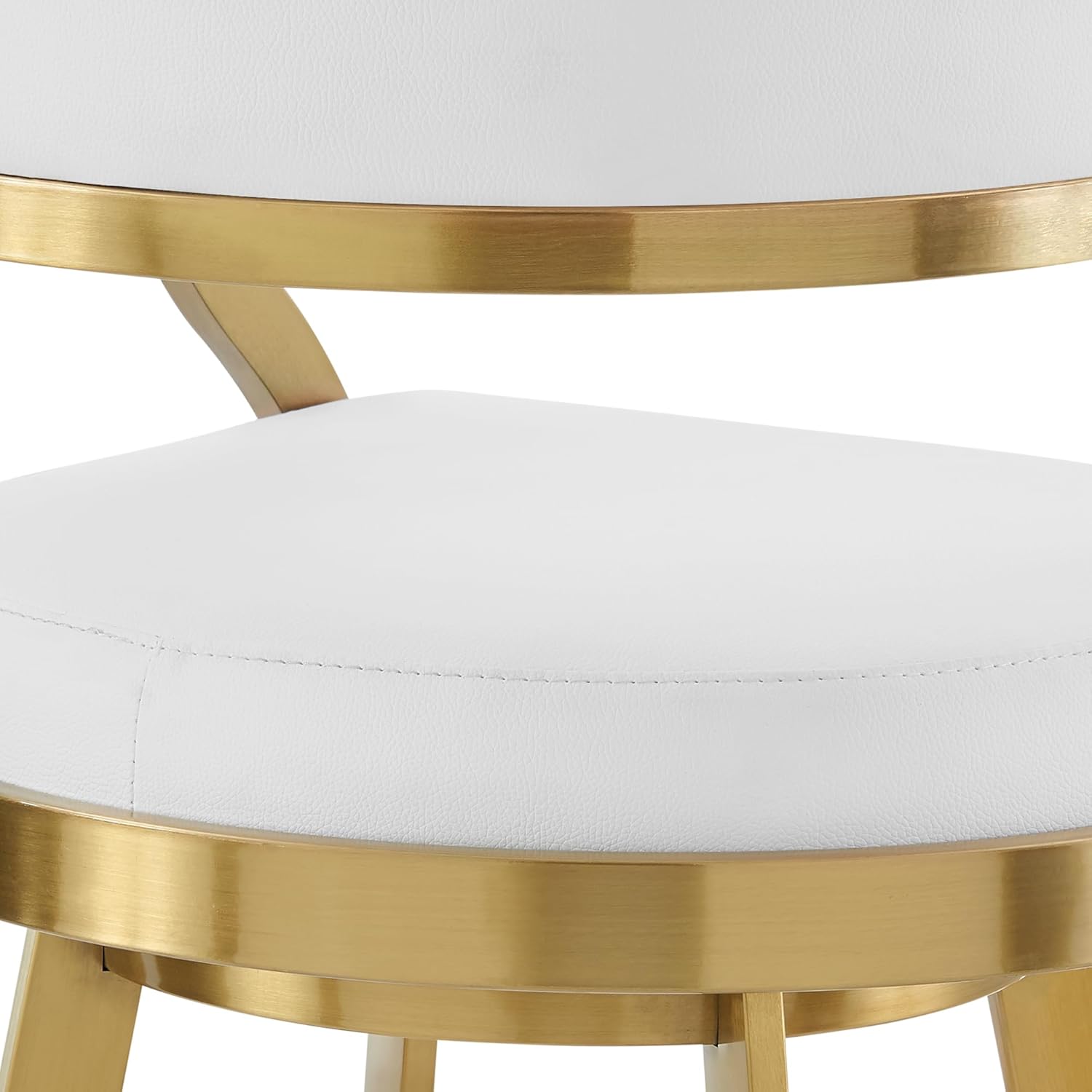 30" Swivel Bar Stool with Gold Brushed Stainless Steel and White Faux Leather B295