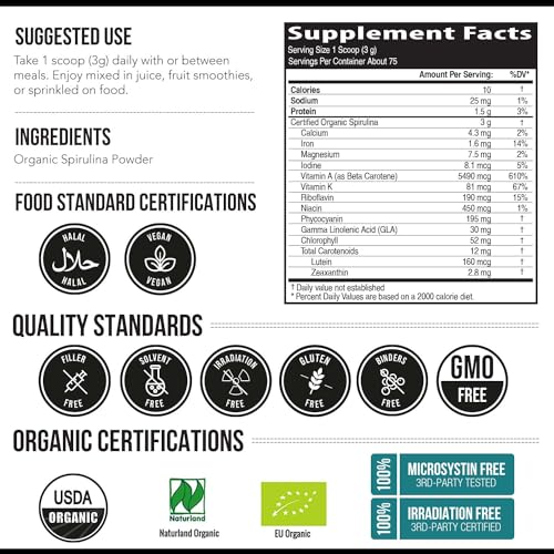 Organic Spirulina Powder, 75 Servings, 8 oz. P322