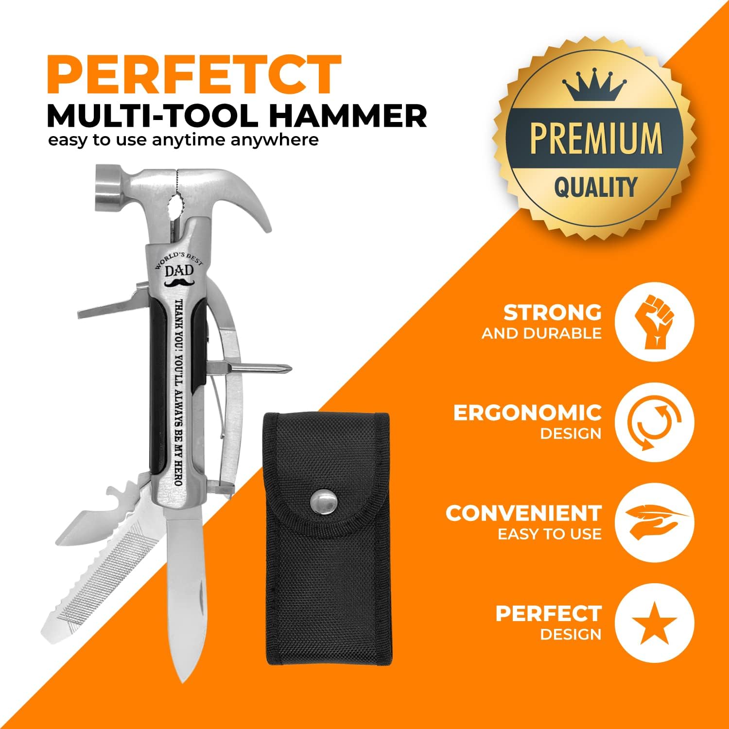 Stainless Steel Hammer Multitool with case and clip N553
