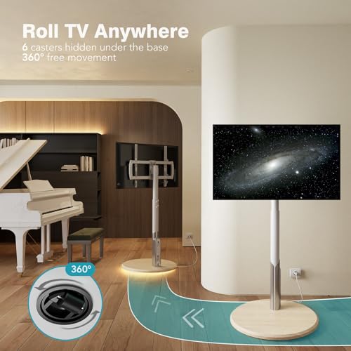 Mobile TV Stand with Power Outlet, Rolling TV Cart for 27-65 Inch Monitors, Height Adjustment, Ambient Lighting F96857