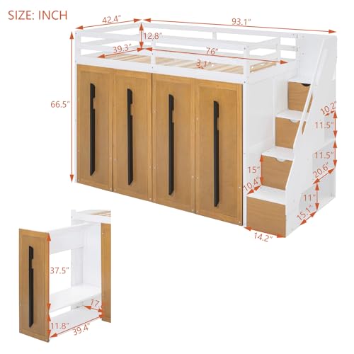 Twin Size Solid Wood Loft Bed with Storage B598